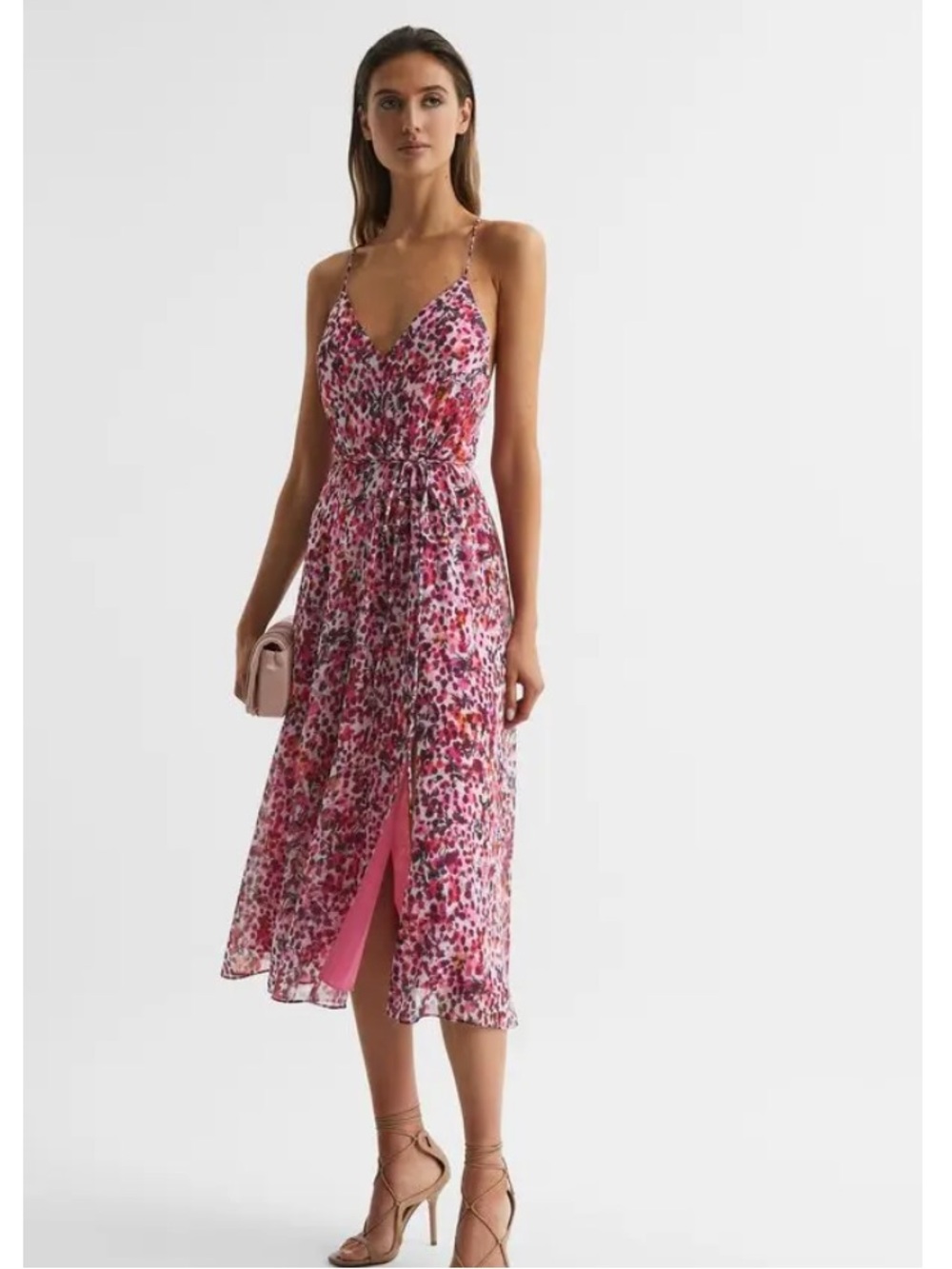 REISS Pippa Floral Printed Midi Dress Size 2